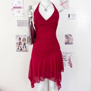 City Triangles Y2K Red Glitter Halter Mini Dress — Party / Bratz / Vamp